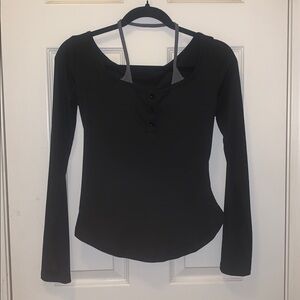 Black Long Sleeve Top with Button Detail